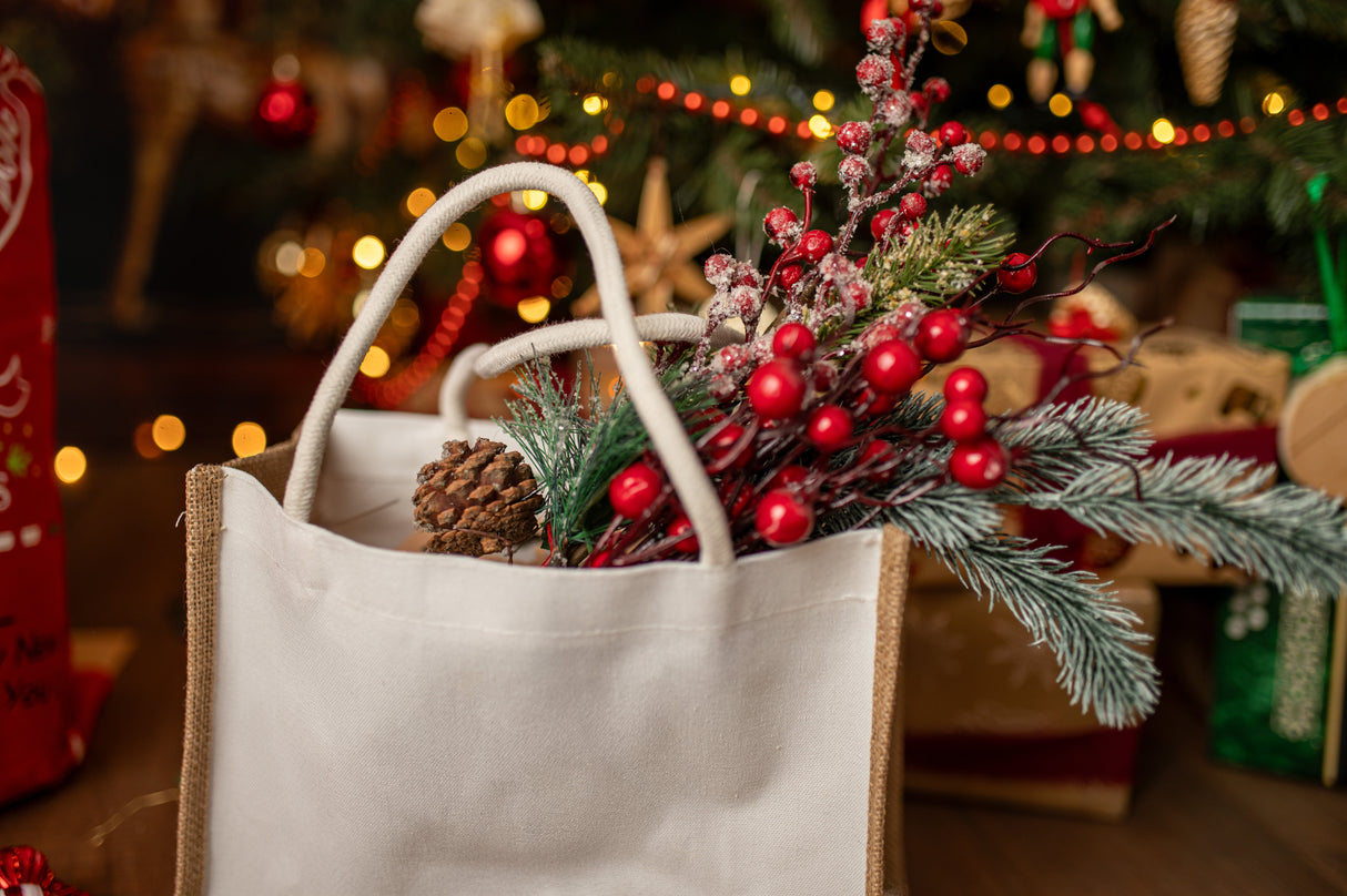 Braun-weiße Jutetasche 320x210x130mm