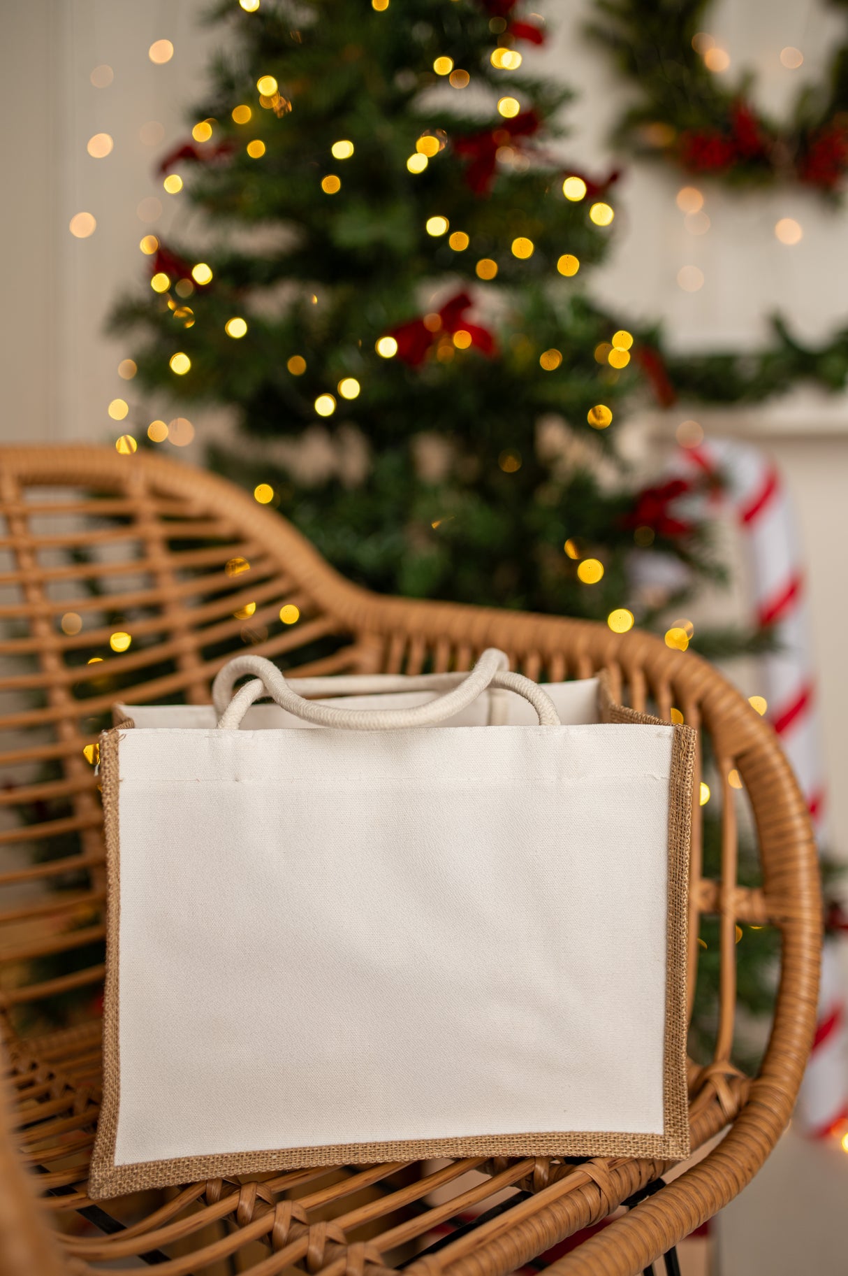 Braun-weiße Jutetasche 320x210x130mm