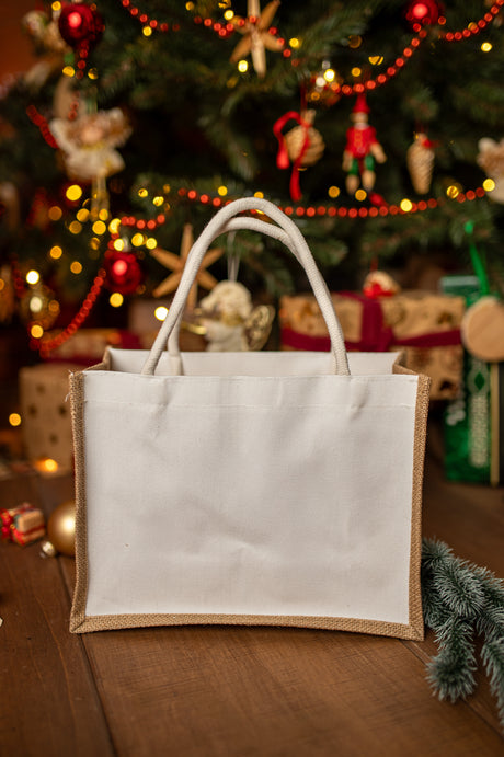 Braun-weiße Jutetasche 320x210x130mm