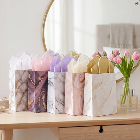 Papiertüte mit gedrehtem Griff 150 × 80 × 210 mm – Marmor