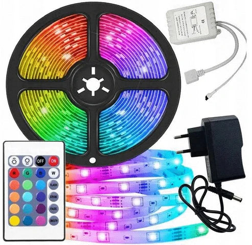 Bunter RGB-LED-Streifen 5 m + FERNBEDIENUNG