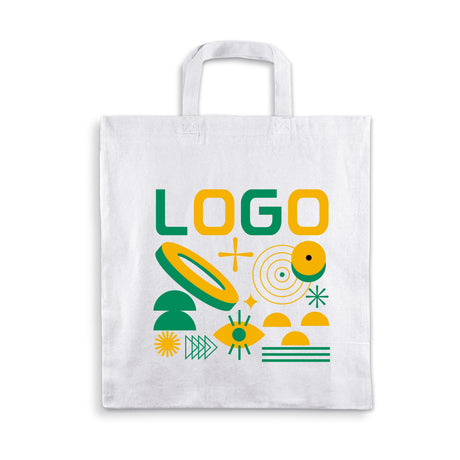 Bedruckte Baumwolltasche mit kurzen Henkeln 380 × 420 mm, Weiß [mat:mat-tasche-35:380x420:BI]