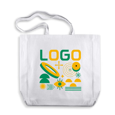 Bedruckte Baumwolltasche mit Boden und Seitenfalten 380 × 80 × 80 × 420 mm, Weiß [mat:mat-tasche-falten:380x80x80x420:BI]