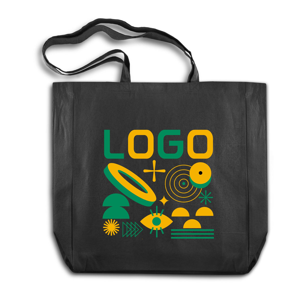 Bedruckte Baumwolltasche mit Boden und Seitenfalten 380 × 80 × 80 × 420 mm, Schwarz [mat:mat-tasche-falten:380x80x80x420:CZ]
