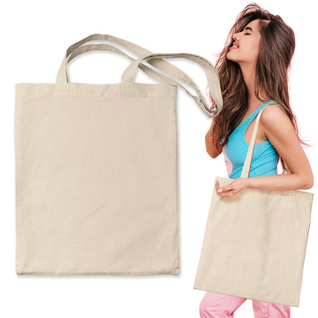 Baumwolltasche 38x42 cm ECRU 220g - dekatiert, Griff 70 cm