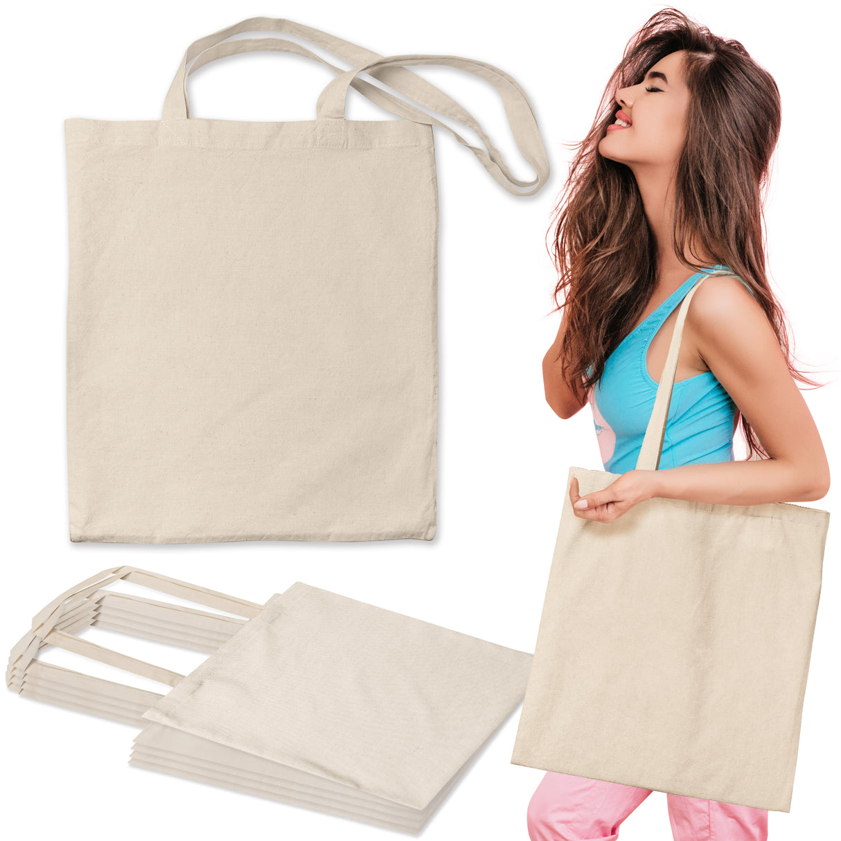 Baumwolltasche 38x42 cm ECRU 220g - dekatiert, Griff 70 cm