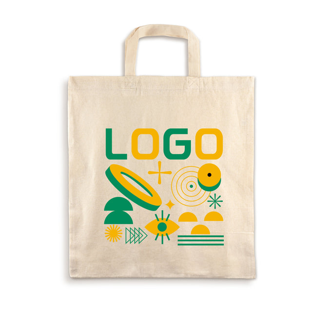 Bedruckte Baumwolltasche mit kurzen Henkeln 380 × 420 mm, Natur [mat:mat-tasche-35:380x420:EC]