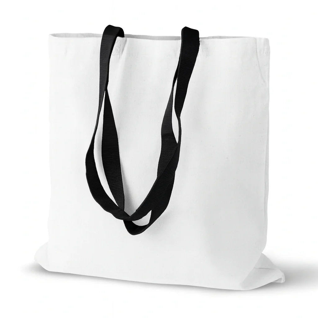 Baumwolltasche weiß 380x420 mm 380 g mit schwarzen Gurtband-Henkeln