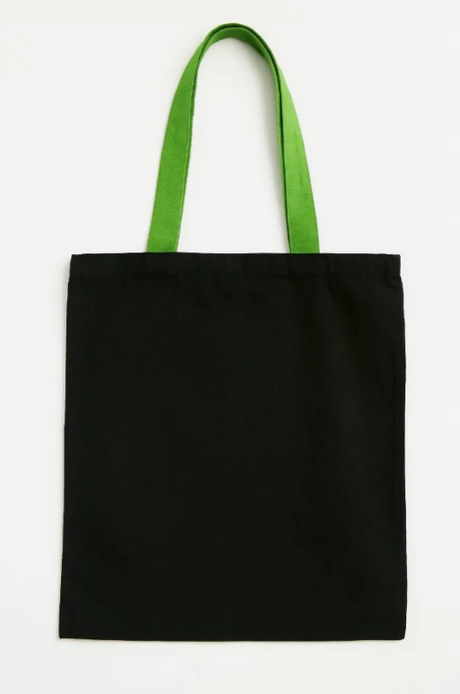 Baumwolltasche Schwarz mit hellgrünem Griff 38 x 42 cm 280 g