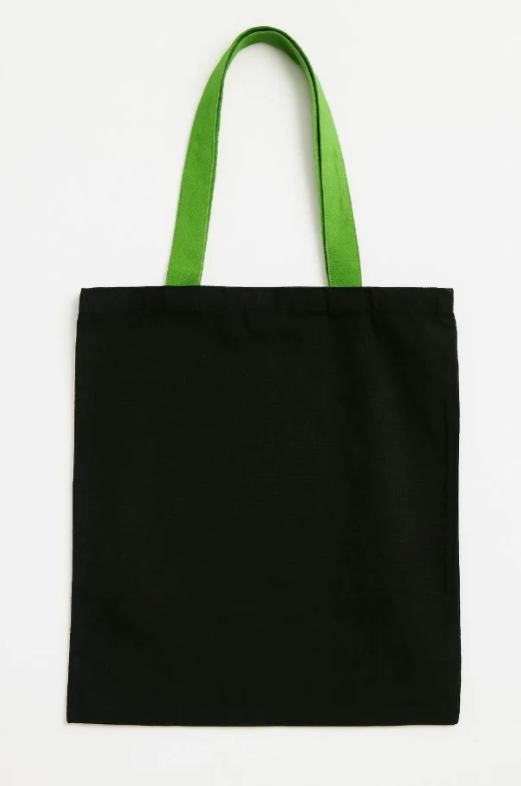 Baumwolltasche Schwarz mit hellgrünem Griff 38 x 42 cm 280 g
