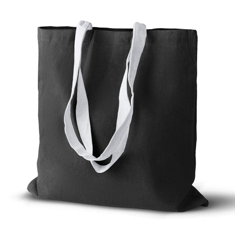 Baumwolltasche Schwarz 380x420 mm 145 g mit weißem Griff