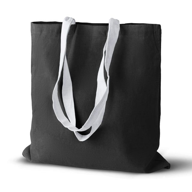 Baumwolltasche Schwarz 380x420 mm 145 g mit weißem Griff