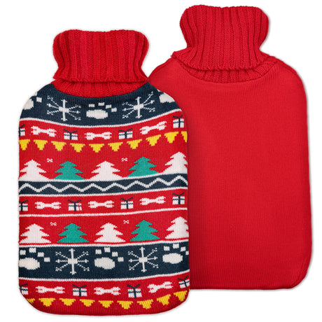 Wärmflaschenwärmer ROT Weihnachtsmuster