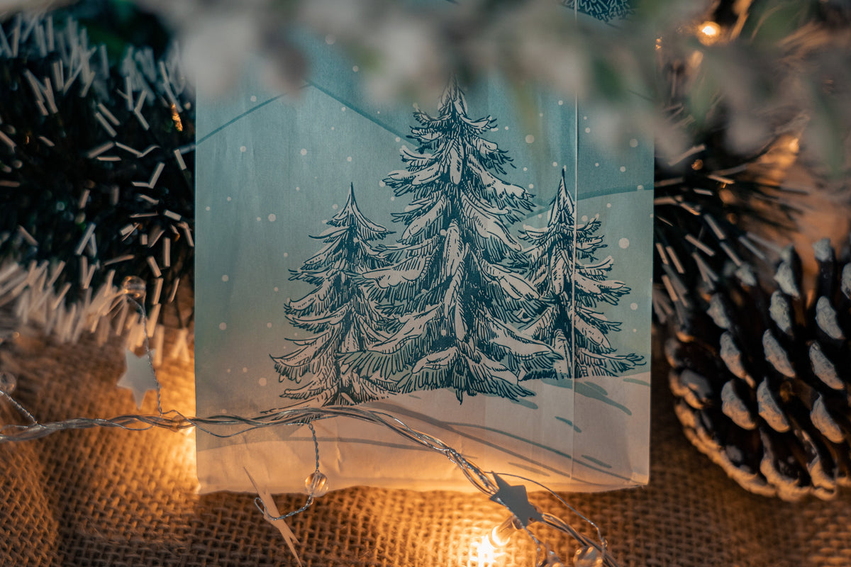 Weihnachts-Blockbodenbeutel 12+5x22 cm, Tannenbaum, 25 Stück