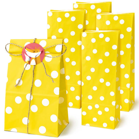 Blockbodenbeutel 11+7x28 cm, 70 g/m², gelb, mit Punkten, 10 Stück