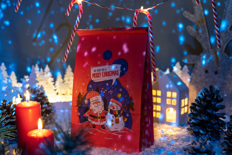 Wir wünschen Ihnen frohe Weihnachten rote Papiertüte 160x80x270mm