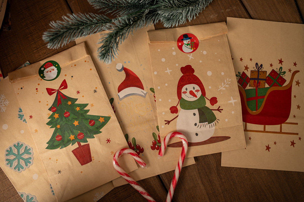 Papiertüte 240x80x13mm braun Weihnachtsmuster 4St.