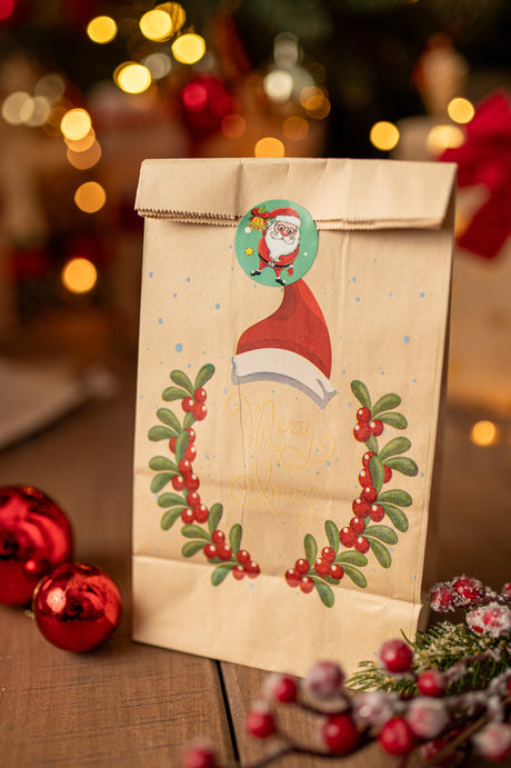 Papiertüte 240x80x13mm braun Weihnachtsmuster 4St.