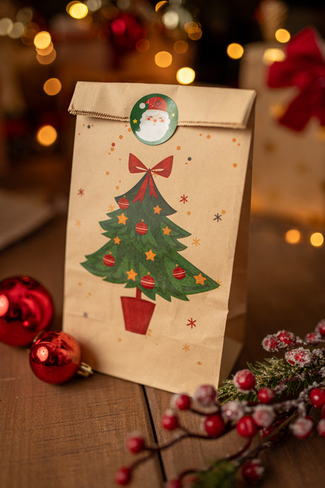 Papiertüte 240x80x13mm braun Weihnachtsmuster 4St.