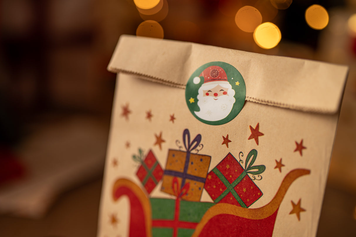 Papiertüte 240x80x13mm braun Weihnachtsmuster 4St.