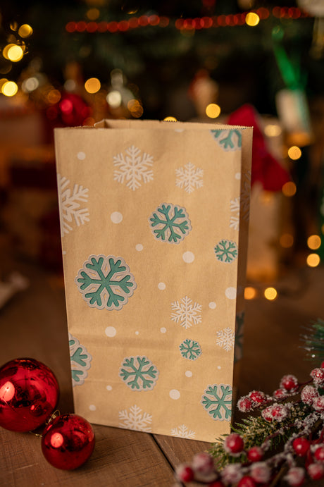 Papiertüte 240x80x13mm braun Weihnachtsmuster 4St.