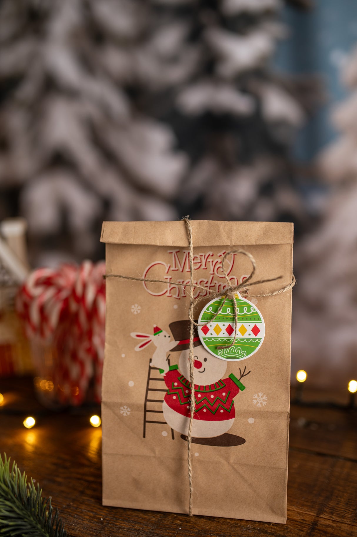 Papiertüte 240x80x13mm braun Weihnachtsmuster 4St.