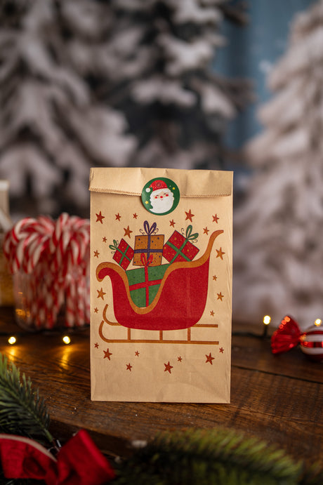 Papiertüte 240x80x13mm braun Weihnachtsmuster 4St.