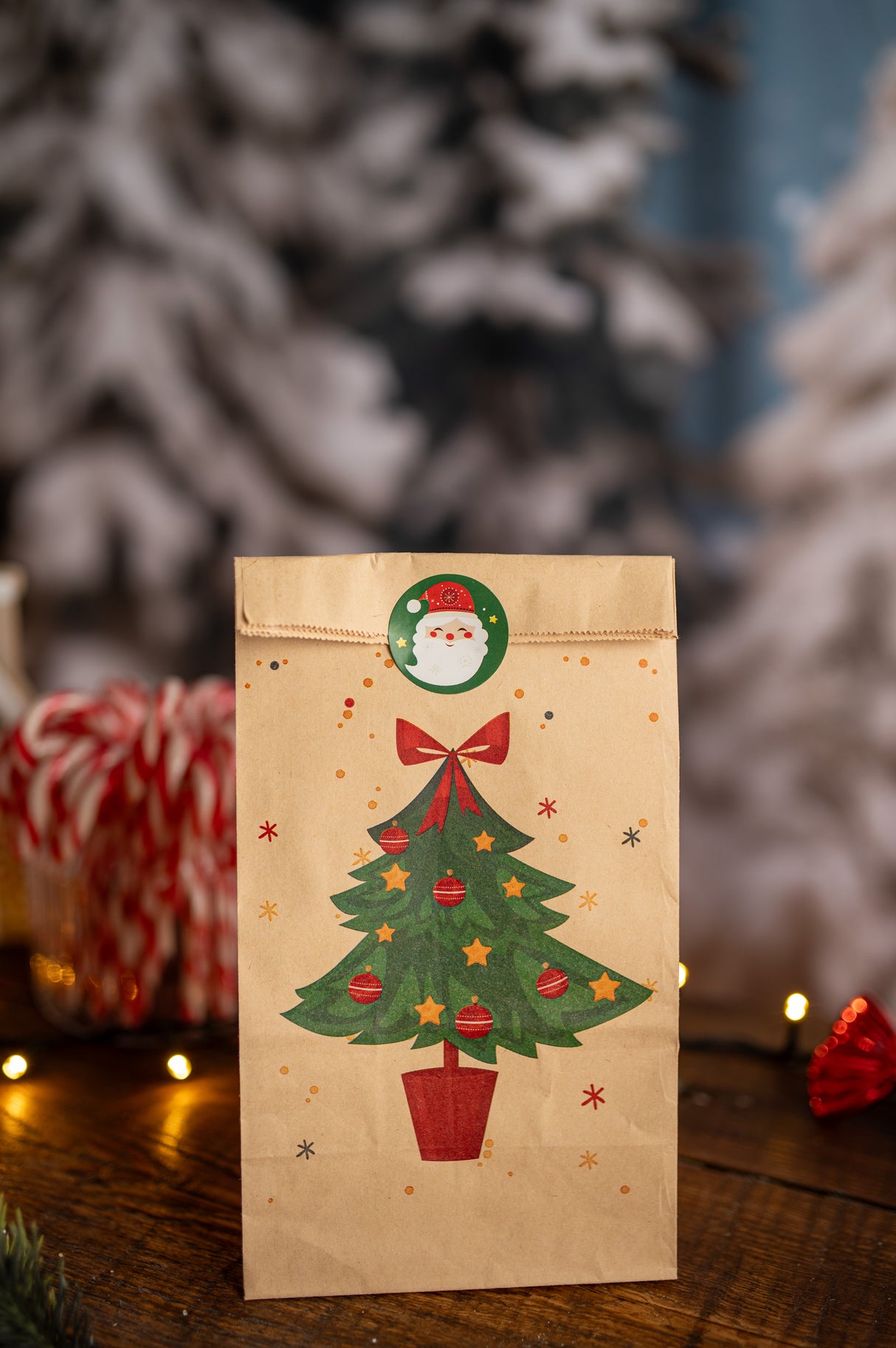 Papiertüte 240x80x13mm braun Weihnachtsmuster 4St.