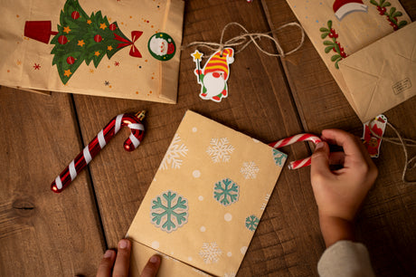 Papiertüte 240x80x13mm braun Weihnachtsmuster 4St.