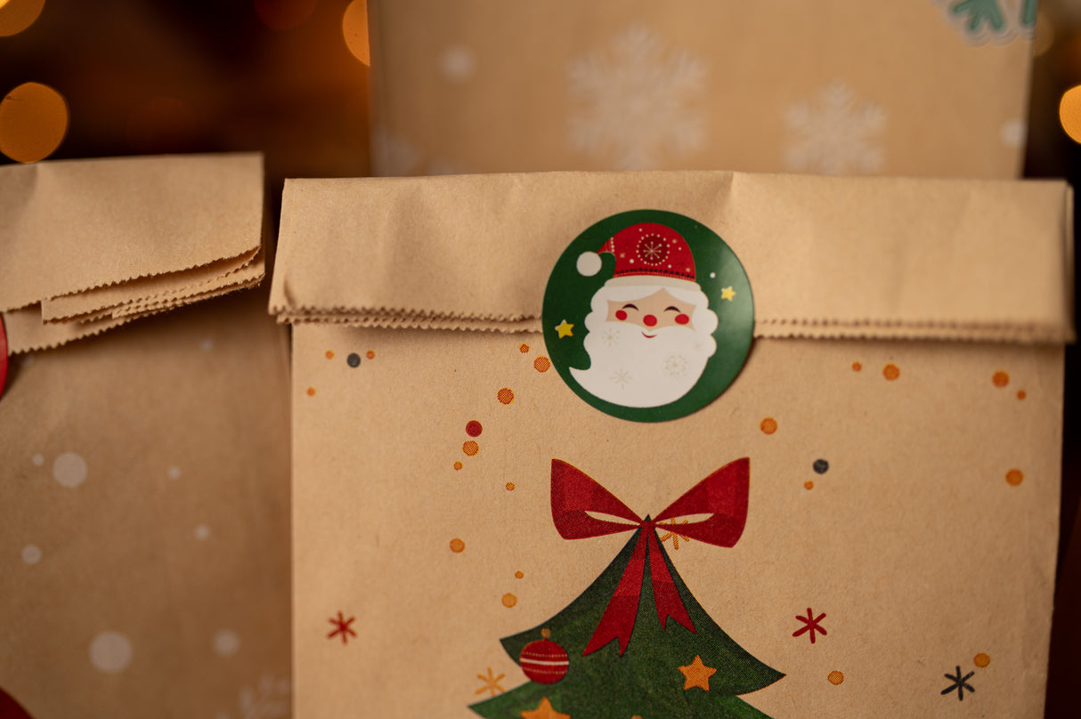 Papiertüte 240x80x13mm braun Weihnachtsmuster 4St.