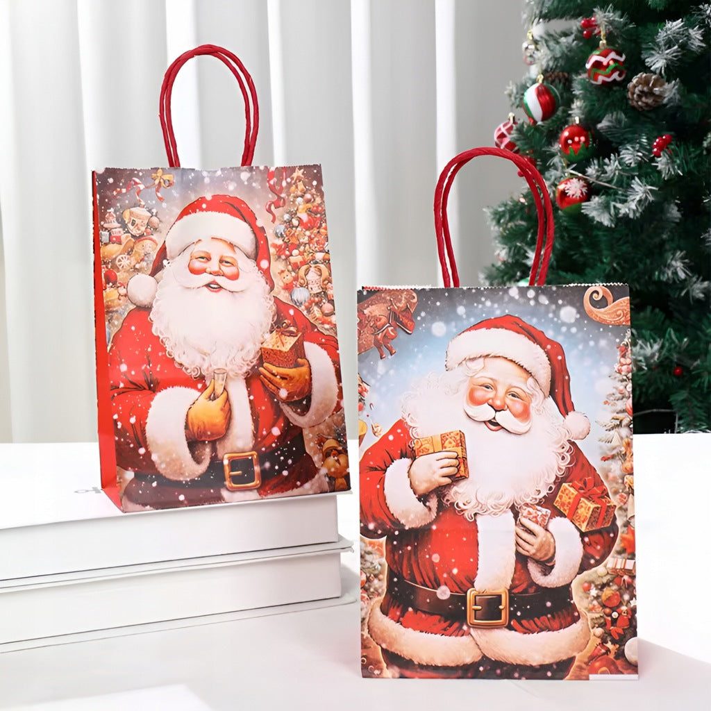 Papiertüte mit gedrehtem Henkel 270x110x210mm braun Weihnachtsmann 4St.