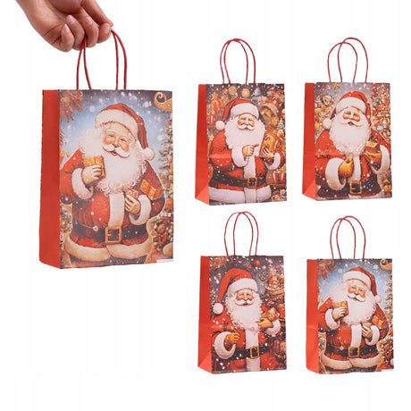 Papiertüte mit gedrehtem Henkel 270x110x210mm braun Weihnachtsmann 4St.