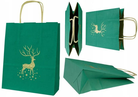 Weihnachtspapiertüte 180x80x225 Grünes Rentier 5St