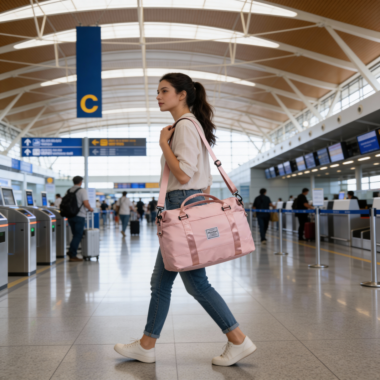 Große Reisetasche 45x14x34 cm – Rosa Sporttasche und Handgepäck