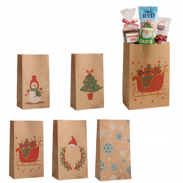 Papiertüte 240x80x13mm braun Weihnachtsmuster 4St.