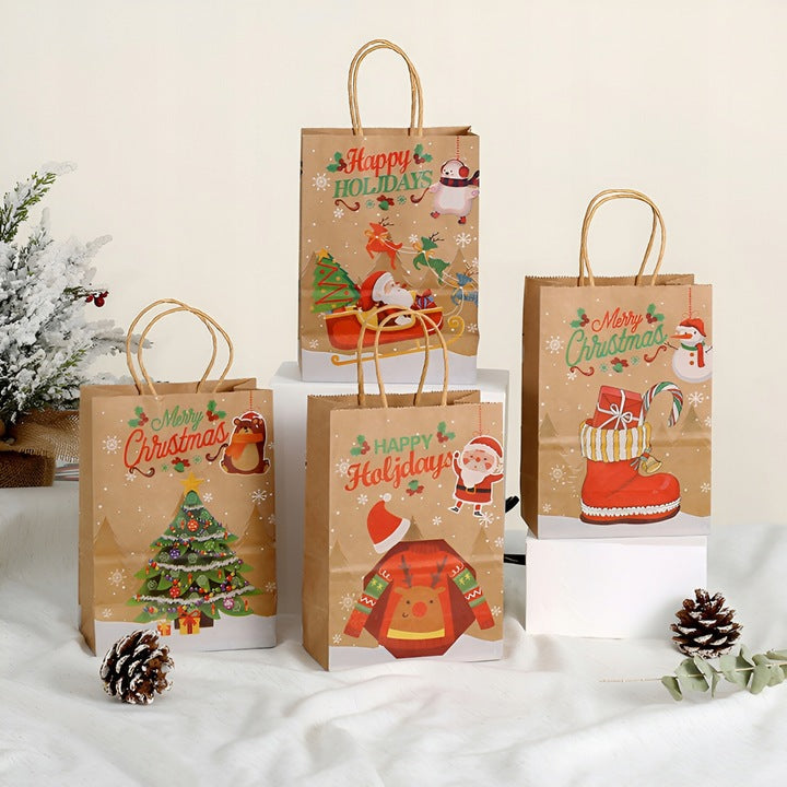 Papiertüte mit gedrehtem Henkel 210x80x150mm braun Weihnachtsmuster 4St.