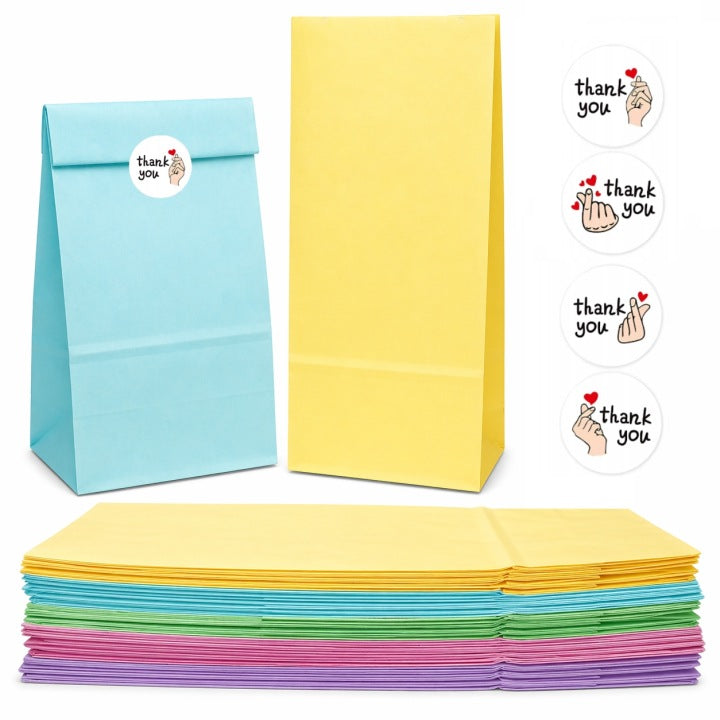 Bunte Geburtstagstüten für den Kindergarten – Geschenktüten + Aufkleber-Set (125 Stk.)