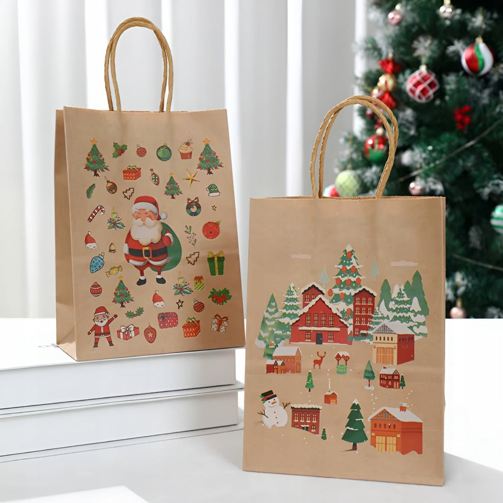 Papiertüte mit gedrehtem Henkel 270x110x210mm braun Weihnachtsmuster 4St.