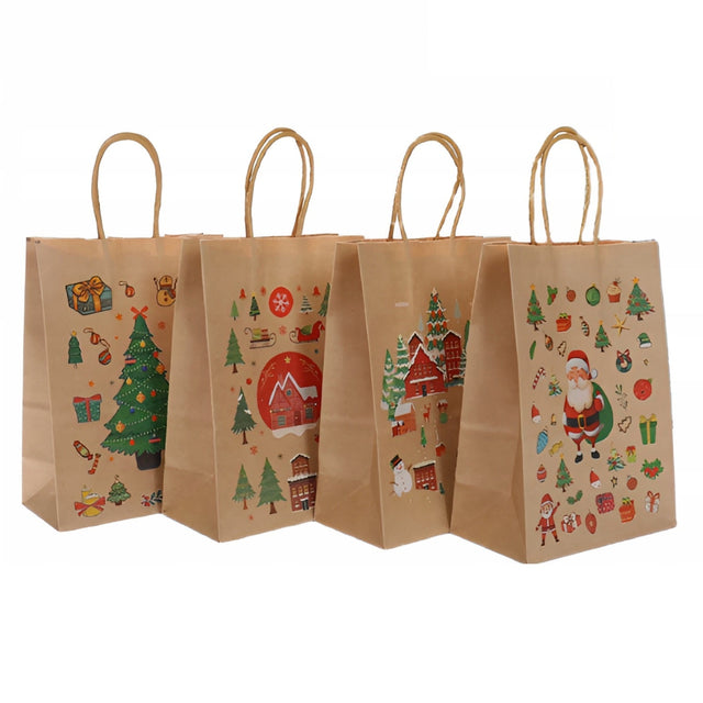 Papiertüte mit gedrehtem Henkel 270x110x210mm braun Weihnachtsmuster 4St.