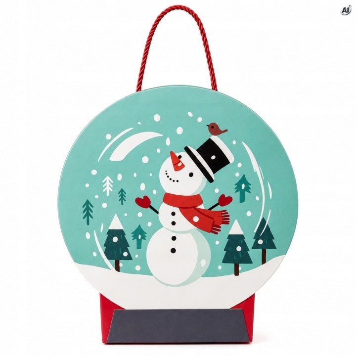 Weihnachts-Papiertragetasche mit roter Kordel 27+9,5x29,5 cm, Schneemann, 3 Stück