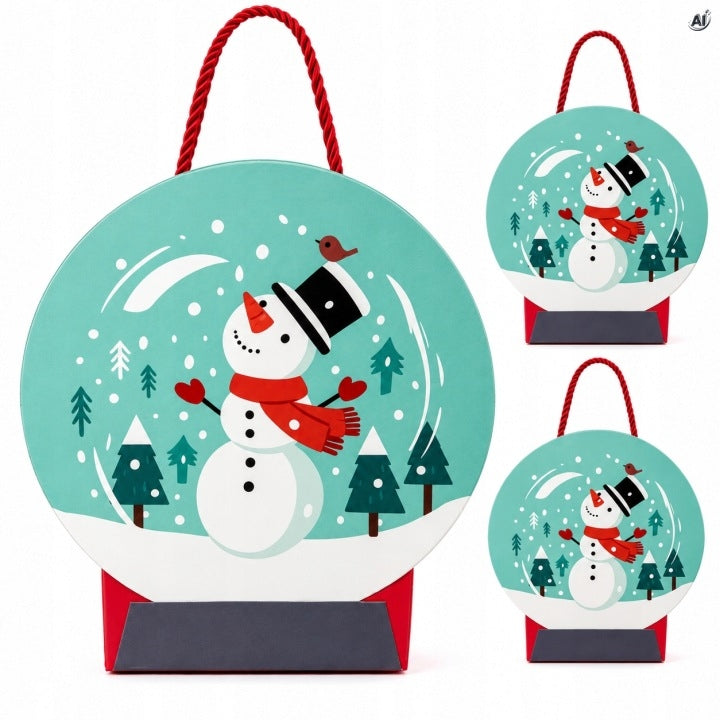 Weihnachts-Papiertragetasche mit roter Kordel 27+9,5x29,5 cm, Schneemann, 3 Stück