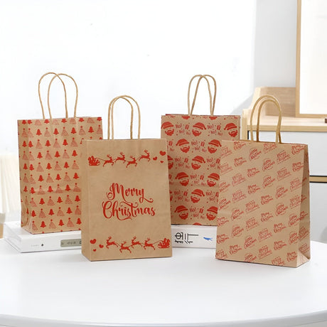 Papiertüte mit gedrehtem Henkel 210x80x150 braun Weihnachtsmuster 4 St.