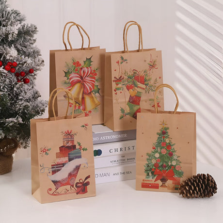 Papiertüte mit gedrehtem Henkel 270x110x210mm braun Weihnachtsmuster 4St.