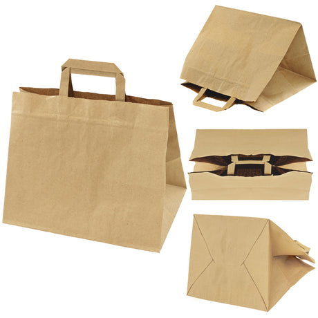 Papiertragetasche mit Flachhenkel 32+22x24,5 cm, 70 g/m², braun