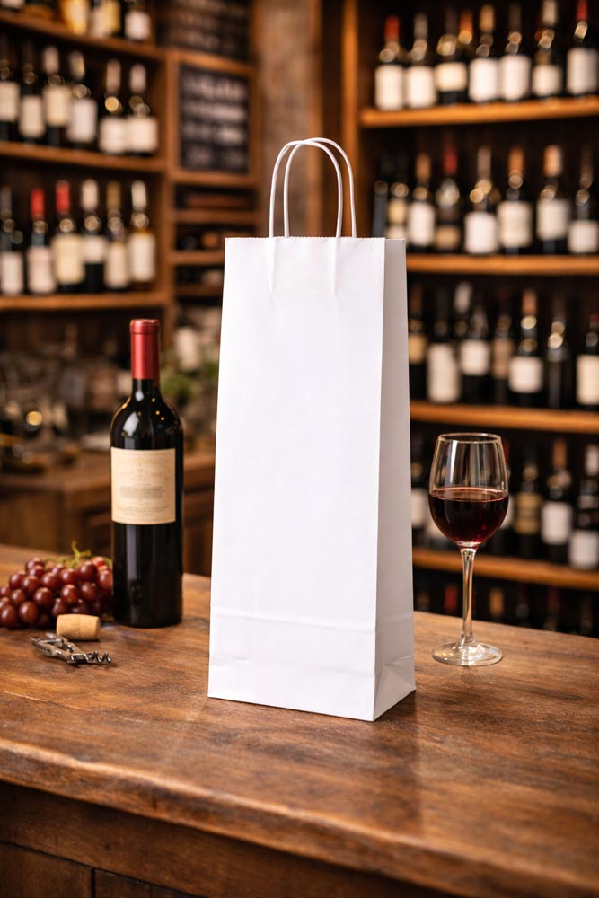 Papierová taška s otáčaným uchopom 160x90x390mm biela