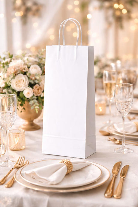 Papiertüte mit gedrehtem Tragegriff, 160 x 90 x 390 mm – Weiß