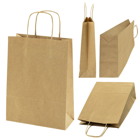 Papiertüte mit gedrehtem Griff 240x100x320mm Braun