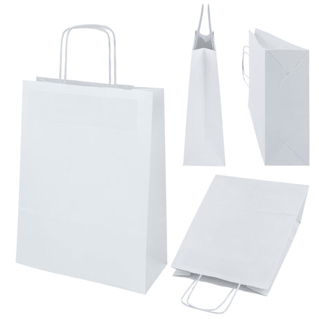 Papiertüte mit gedrehtem Tragegriff, 240 × 100 × 320 mm – Weiß