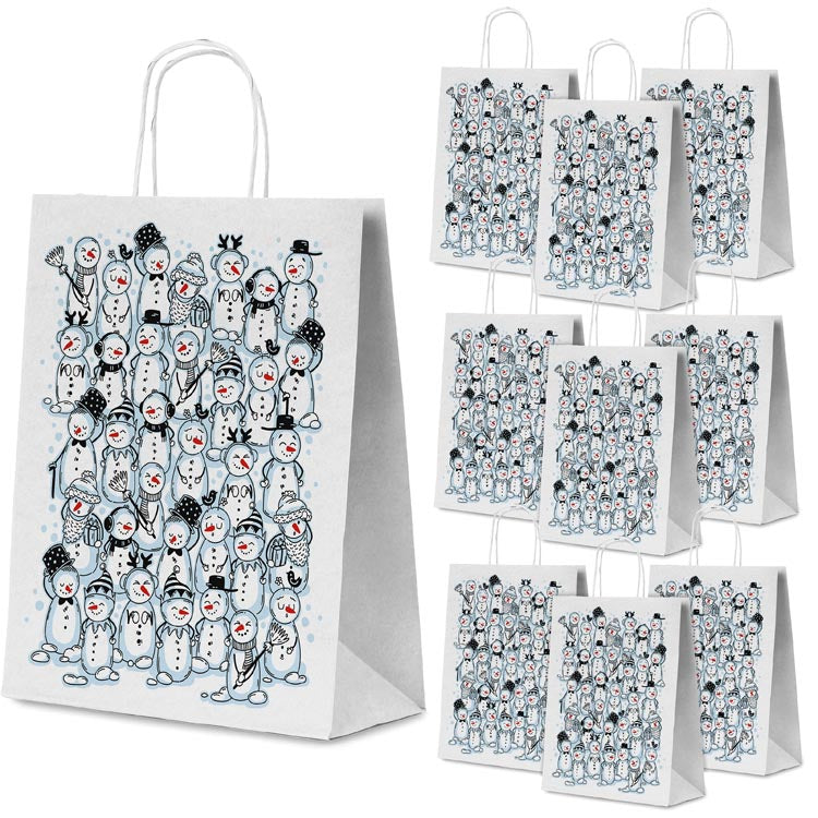 Weihnachtspapiertüte 240x100x320mm Schneemänner