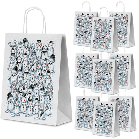 Weihnachtspapiertüte 240x100x320mm Schneemänner